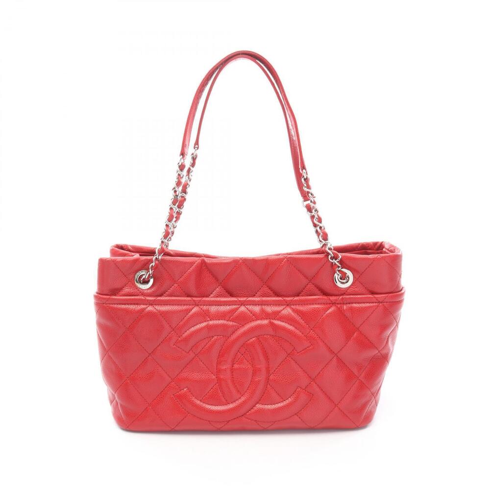 Chanel Matelasse Shoulder Bag Caviar Leather Grained Calfskin Red